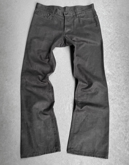 5351 Pour Les Hommes Early 00s Grey Wax Coated Bootcut Flare Pants
