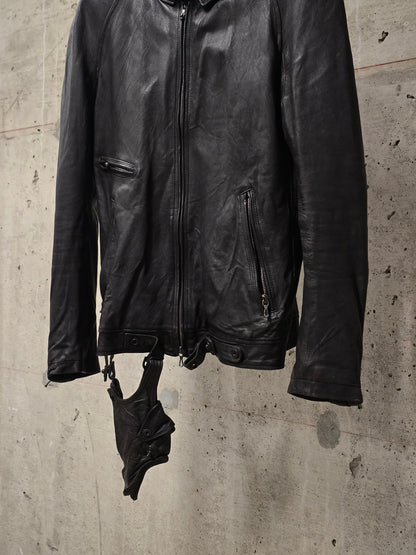 Julius_7 SS10 “neurbanvölker;” Dark Brown Gas-Mask Holster Lambskin Leather Jacket