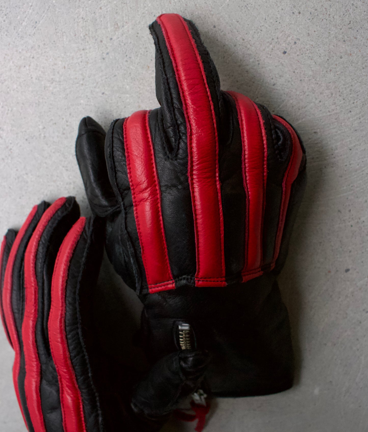 KADOYA Early 00s BHR-SPEED 1 Black/Red Stripes Leather Motorcycle Gloves