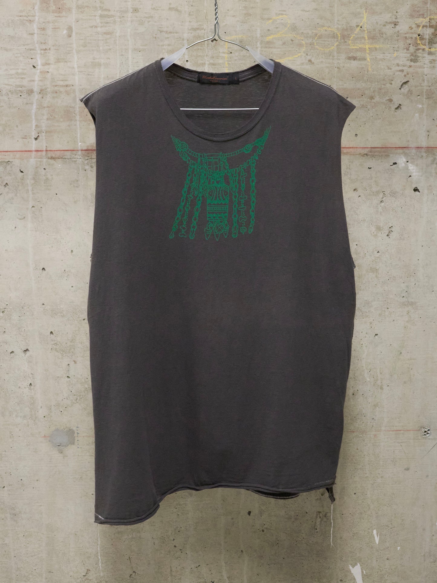 Undercover SS03 "SCAB" Oversized Grey Overlock Tribal Print Tank Top