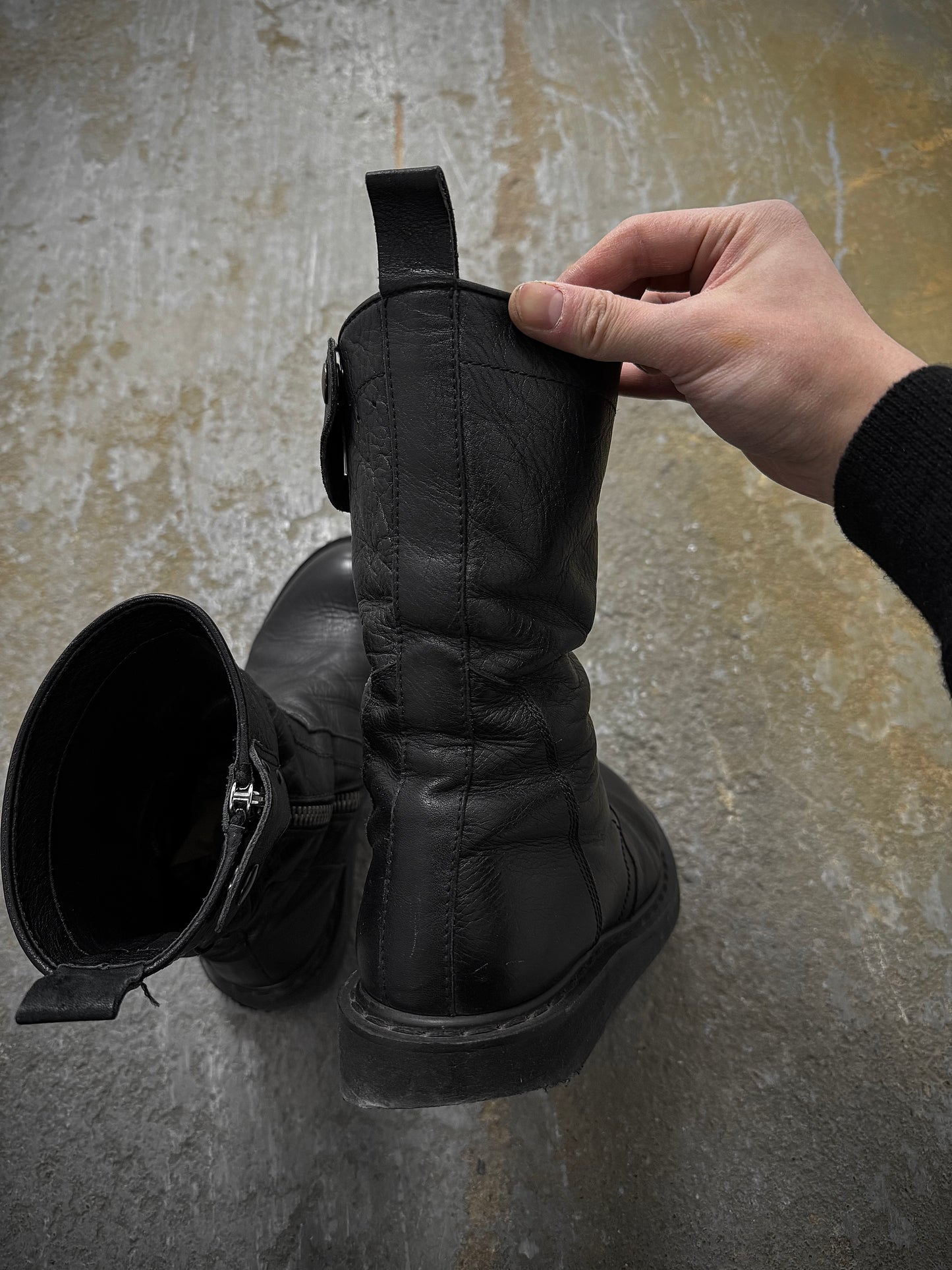 Rick Owens AW09 "CRUST" Side Zip Calf Leather Creeper Boots detail | DRIEW GARMENTS