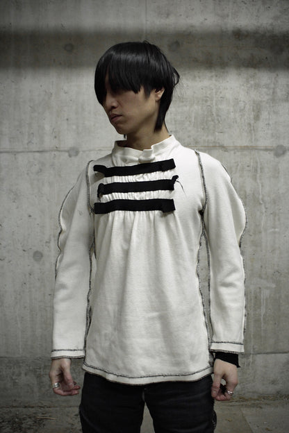 Christopher Nemeth Late 90s Exposed Overlock Stitch Ruched Rugby Cotton Long-sleeves detail | DRIEW GARMENTS