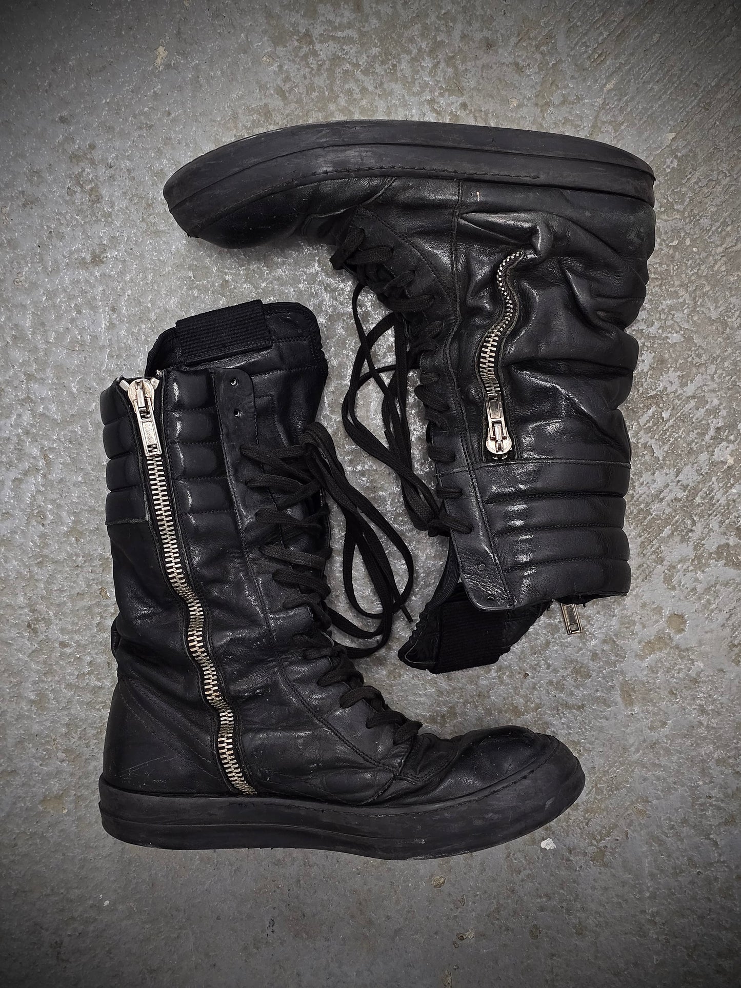 Rick Owens AW12 “MOUNTAIN” All-black Calfskin Leather Cargobasket Sneakers