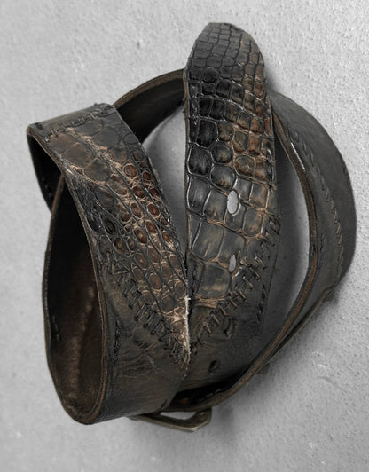14thAddiction Early 00s Scar-stitch Crocodile Leather Belt