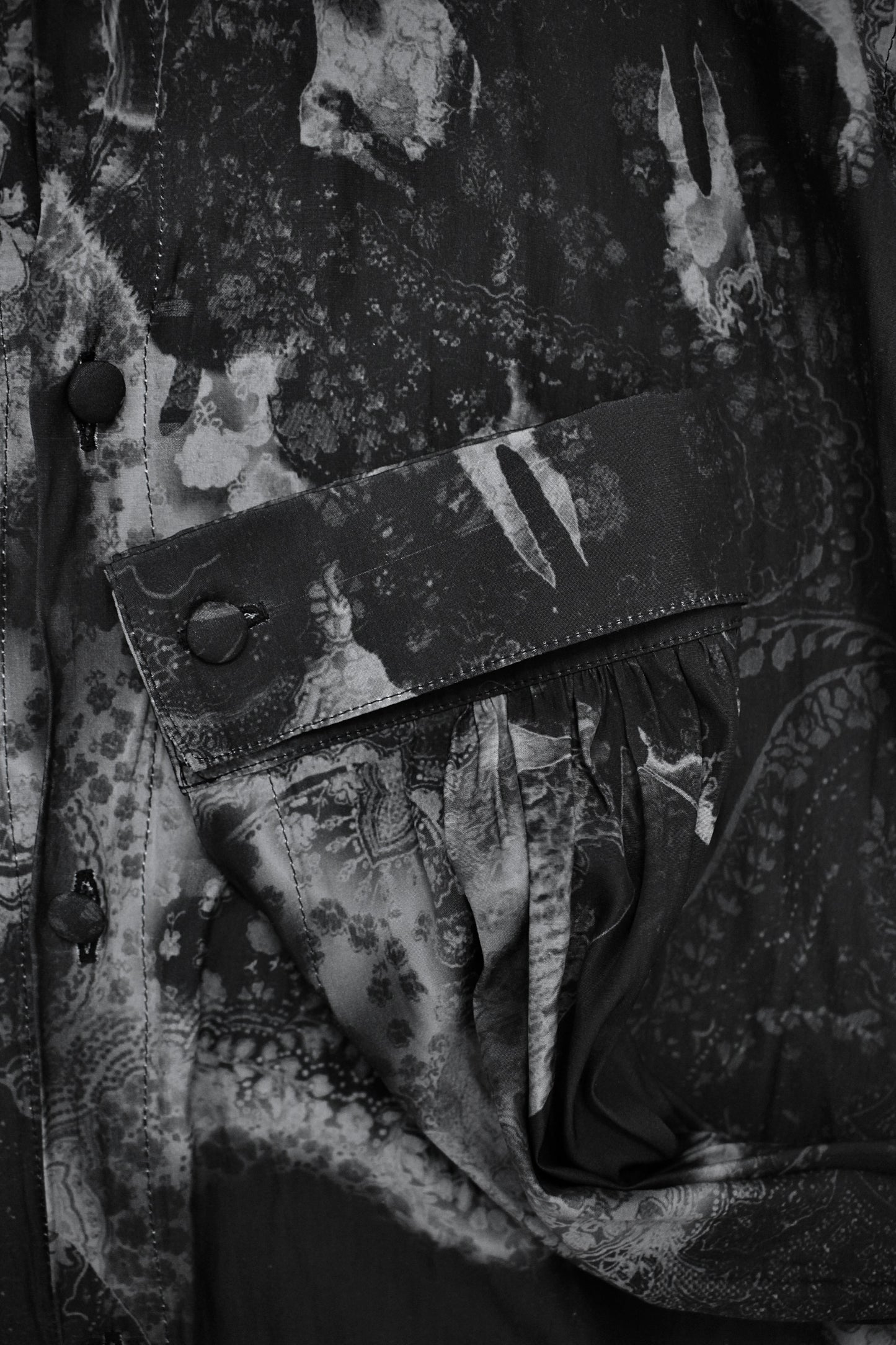 kiryuyrik AW23 Grey Butterfly Nature Print French Cuff Shirt detail | DRIEW GARMENTS