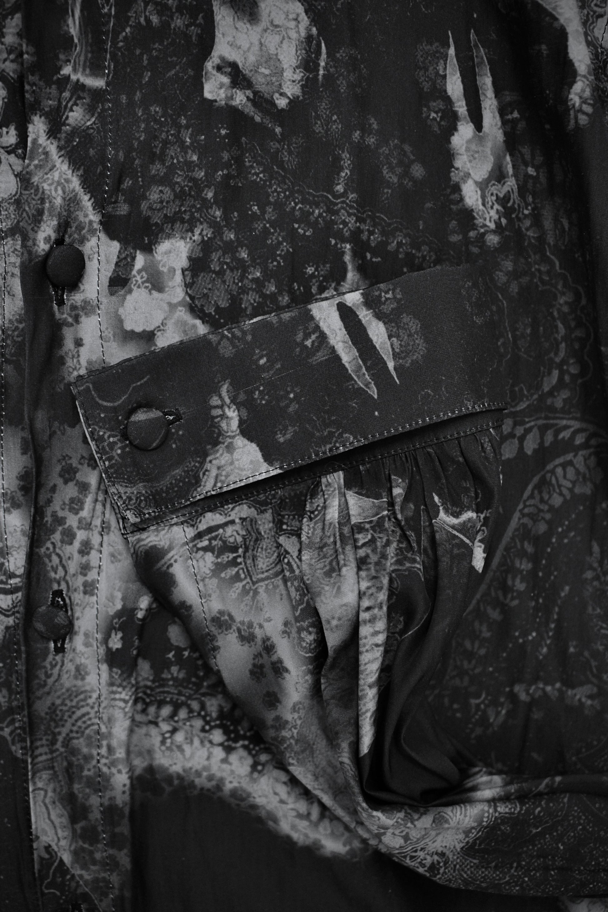 kiryuyrik AW23 Grey Butterfly Nature Print French Cuff Shirt detail | DRIEW GARMENTS