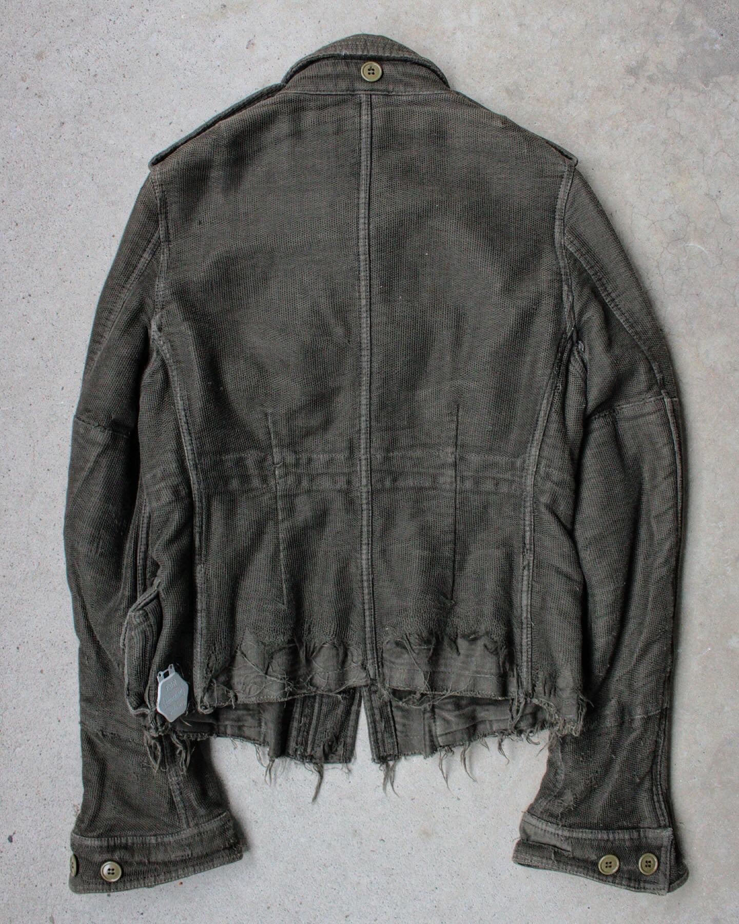 Mihara Yasuhiro AW05 Distressed Layered Mesh Military Jacket (Olive) full item detail shot
