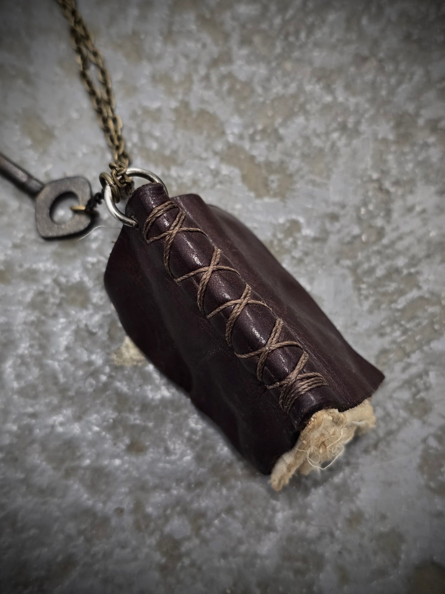 KLASICA Key & Leather Book Brass Chain Necklace detail | DRIEW GARMENTS