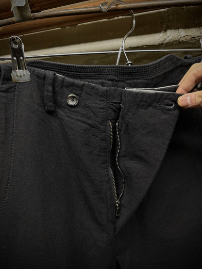 Masnada Washed Black Asymmetric Fly Overlock J-cut Pants detail | DRIEW GARMENTS