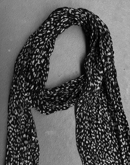 Saint Laurent Paris SS13 Black & White Leopard Print Silk Fringe Scarf