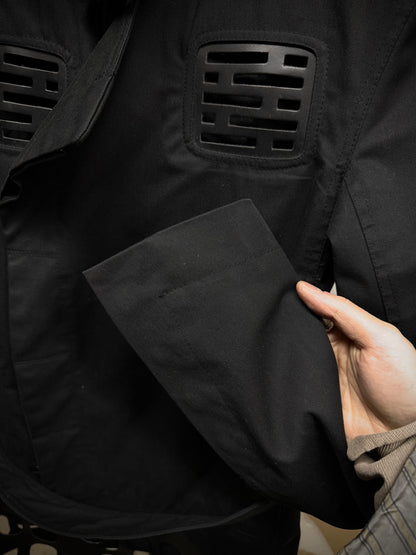 Rick Owens SS14 "VICIOUS" Faux Leather Cut-Out Cotton Trench Coat detail | DRIEW GARMENTS