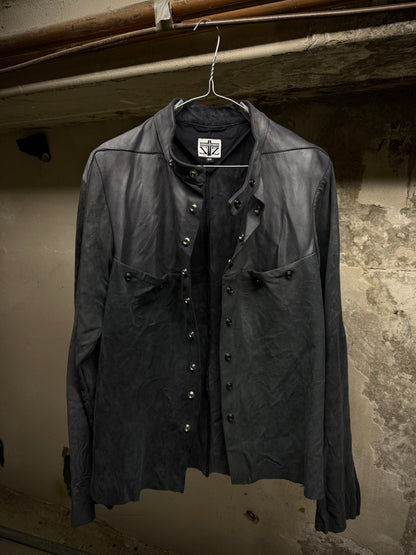 Zam Barrett SS25 Two-Toned Overlock Kangaroo ‘Faulted Shoulder 2.0’ Leather Jacket detail | DRIEW GARMENTS