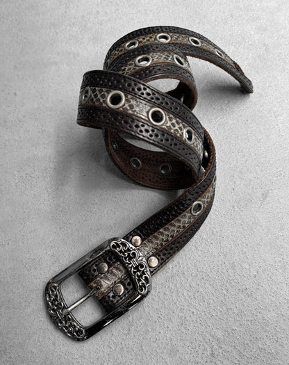 Tornado Mart Early 00s Python Skin ‘Fleur’ Engraved Western Belt