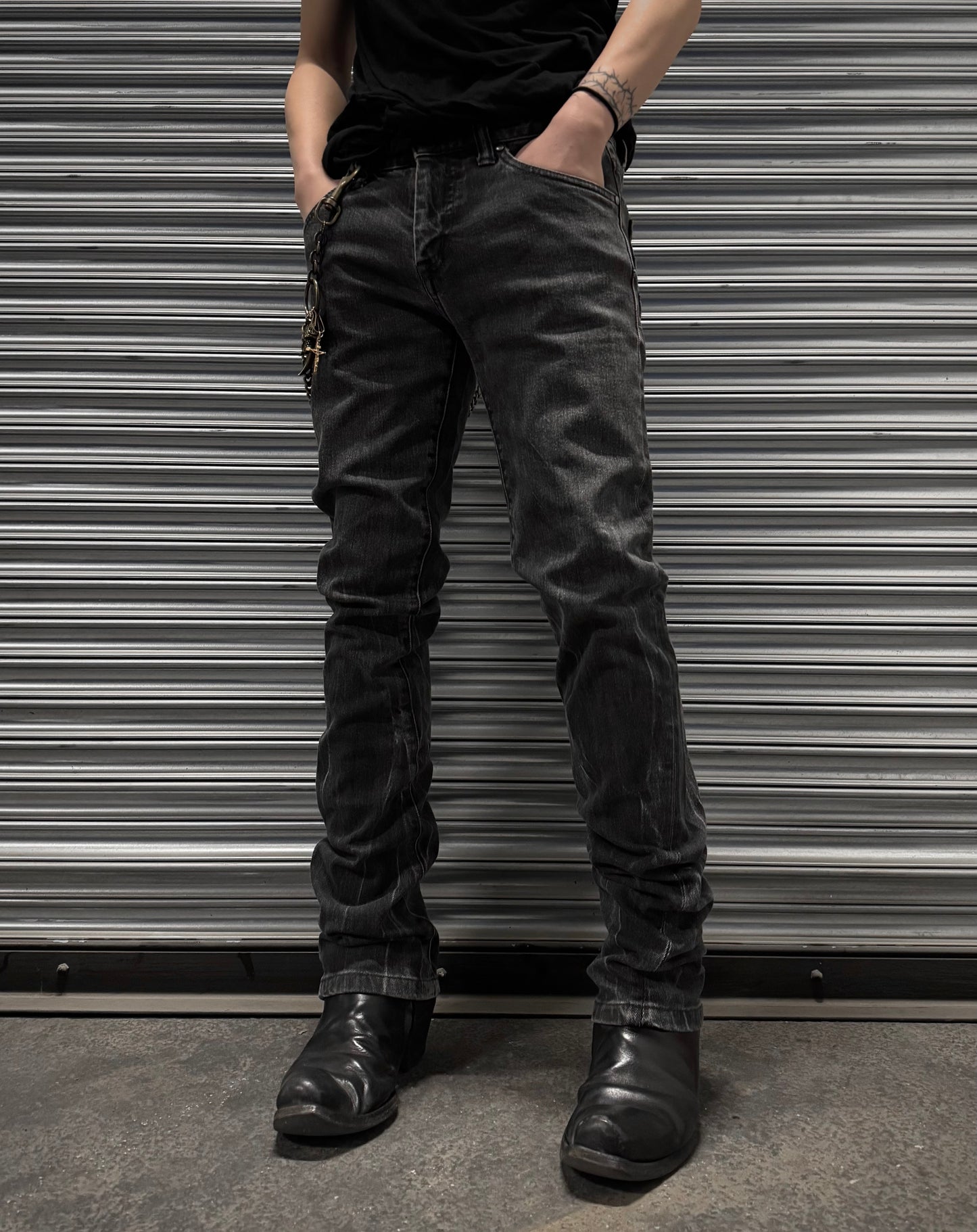 Tornado Mart Early 00s Grey Marbled Wash Skinny Bootcut Denim