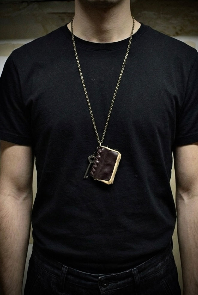 KLASICA Key & Leather Book Brass Chain Necklace detail | DRIEW GARMENTS