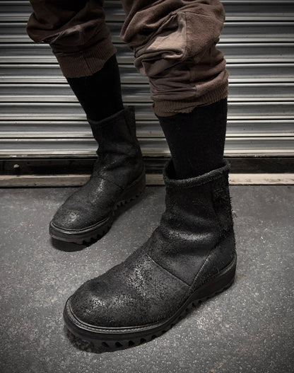 Julius_7 SS16 “Angel_s;” Blistered Reverse Cow Leather Back Zip Boots