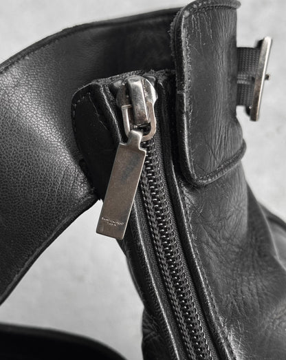 Saint Laurent Paris SS19 Age Leather ‘Miles 30’ Buckle Boots