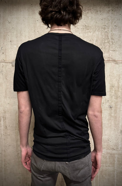 DEVOA Rolled Neck Blistered Leather Back Seam Panel T-shirt detail | DRIEW GARMENTS