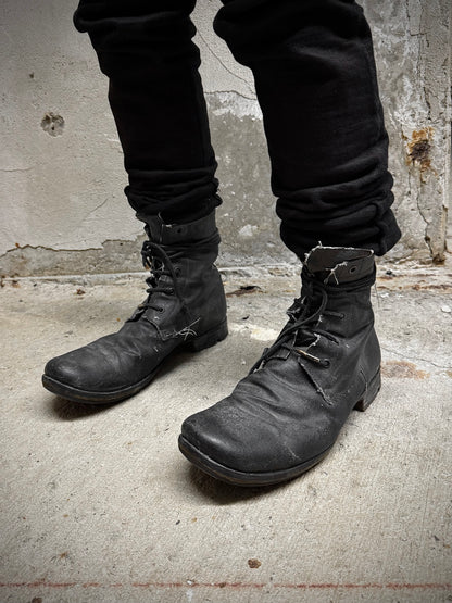 LAYER-0 2010s Distressed Grey Waxed Coated Vespucci Sail Hemp Ankle Boots