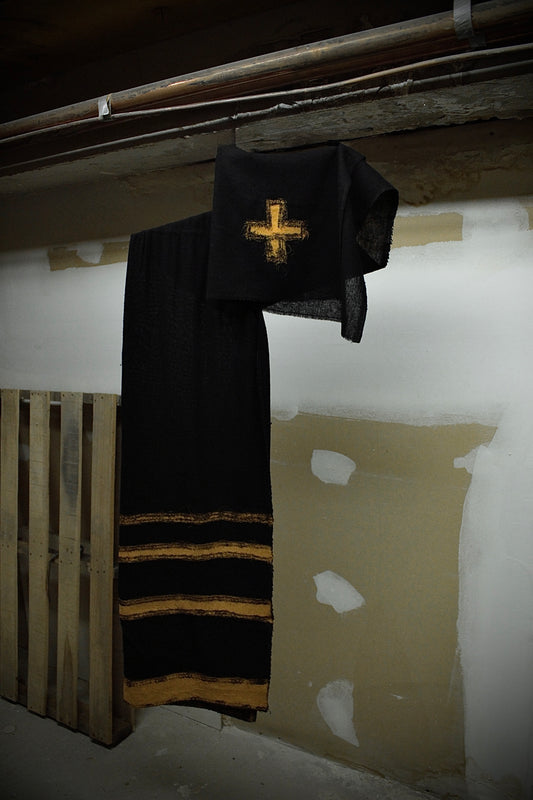 m.a+ by Maurizio Amadei AW19 'AN71/AS' WVKP Black & Yellow Wool Scarf