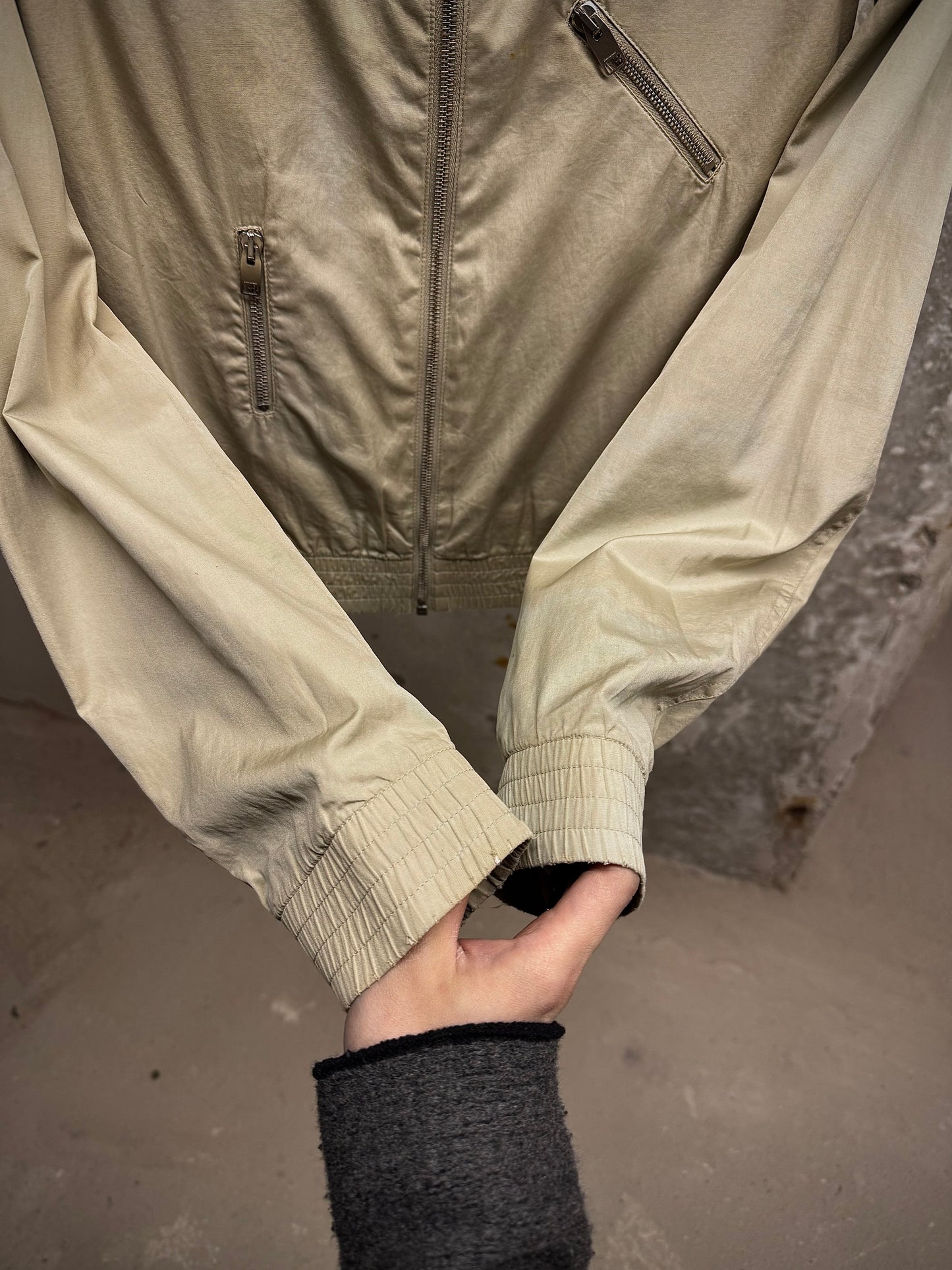 DIOR HOMME by Hedi Slimane SS07 “We Look Good Together”Beige Multi Zip Cropped Jacket detail | DRIEW GARMENTS