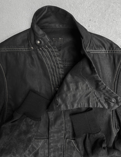 Rick Owens DRKSHDW SS13 "ISLAND" Slave Hybrid Leather Sleeves Waxed Denim Jacket