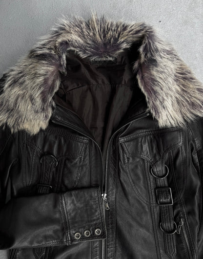 Yasuyuki Ishii Early 00s Detachable Fur Collar Gas-Mask Lambskin Leather Jacket