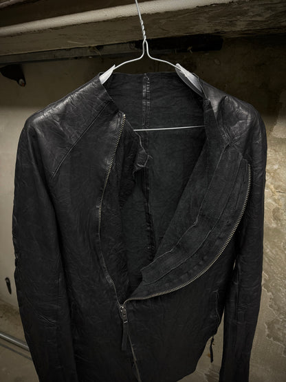 ARMY OF ME 2010s Unlined Raglan Asymmetric Zip Cow Leather Jacket