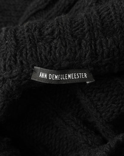 Ann Demeulemeester Early 00s Wide Collar Wool Cable Knit Henley Sweater