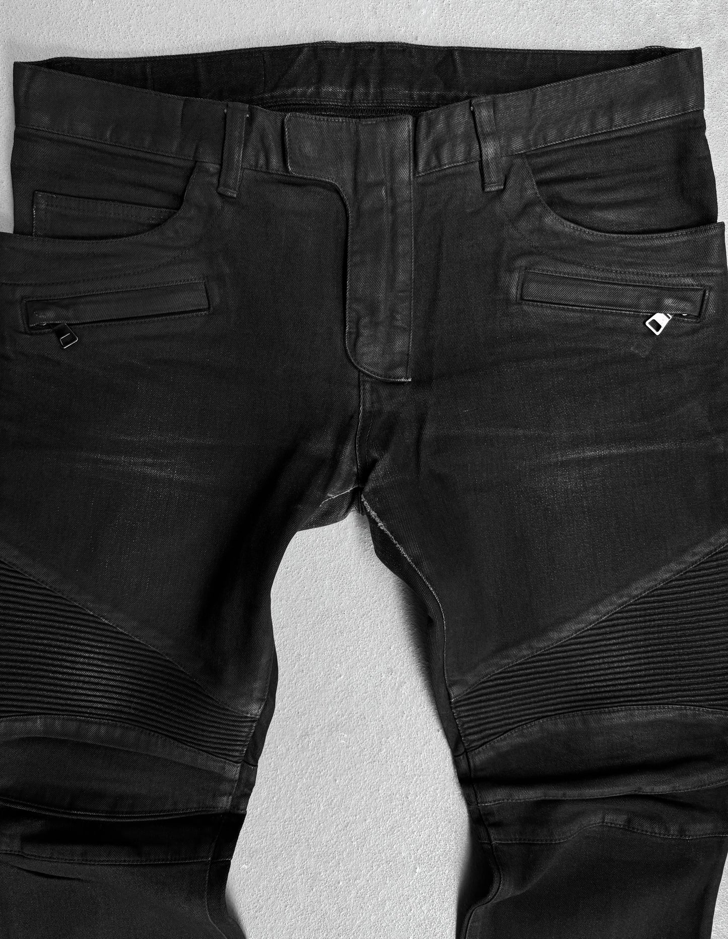 BALMAIN by Olivier Rousteing AW15 Waxed Black Biker Denim