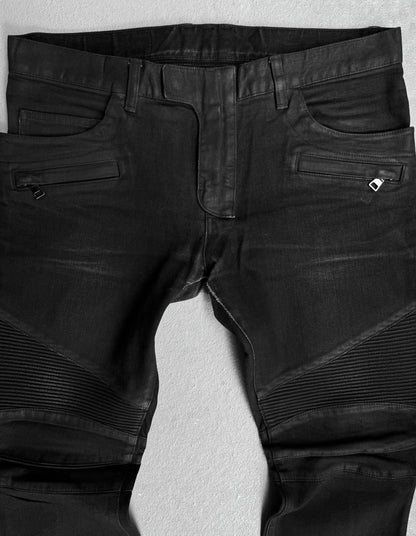 BALMAIN by Olivier Rousteing AW15 Waxed Black Biker Denim