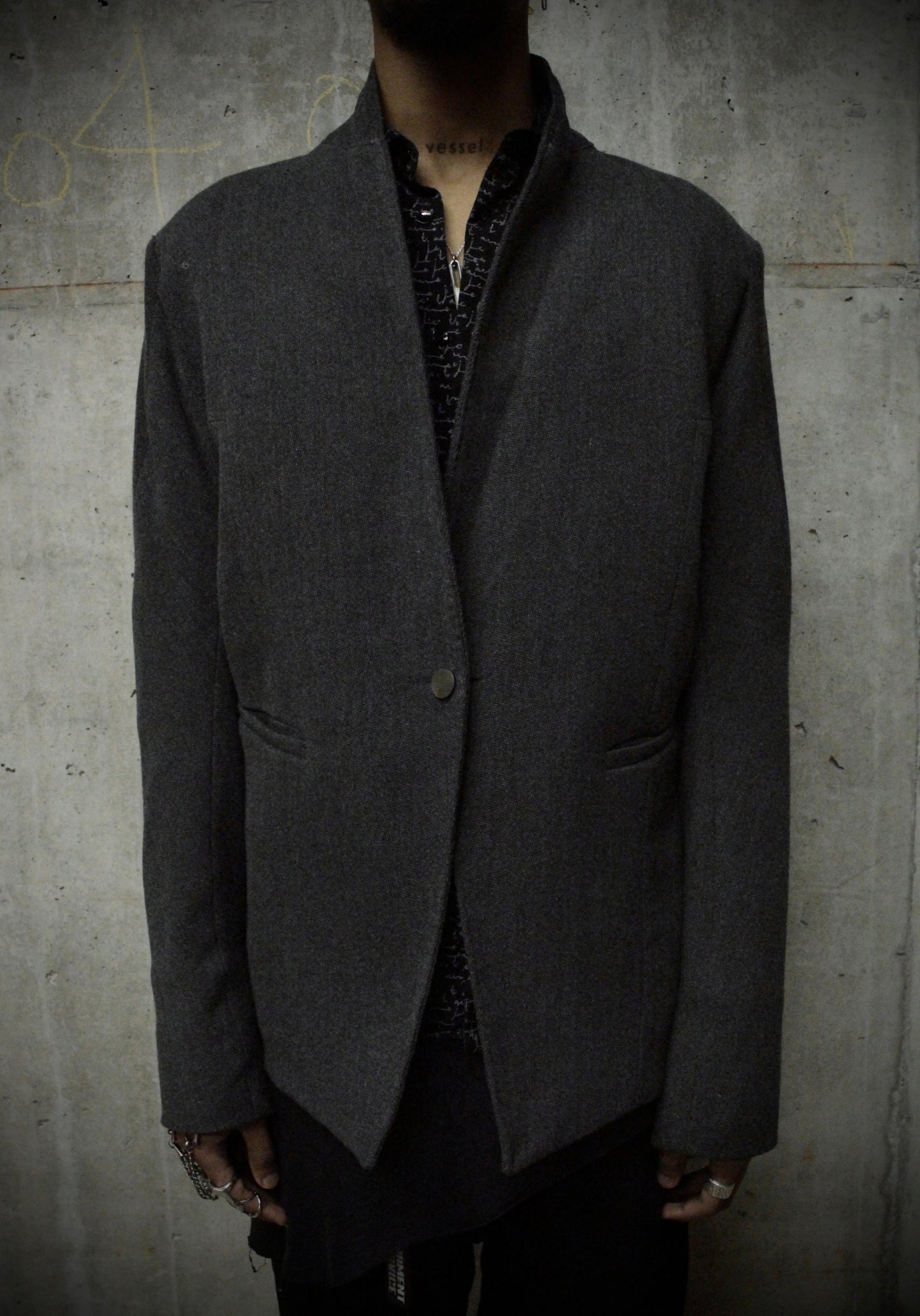 Boris Bidjan Saberi AW13-14 'SUIT2-F1115' Dark Grey Tape Seam Shawl Collar Blazer