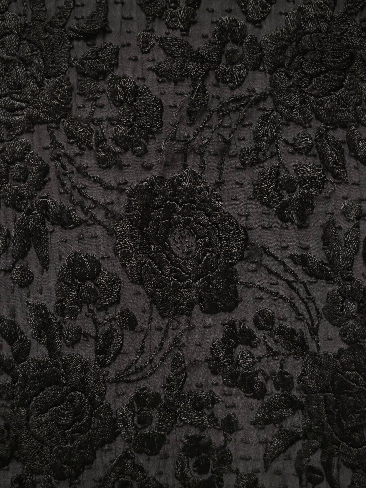 By Walid Black Silk Floral Embroidered Sashiko Fringe Front Zip Jacket