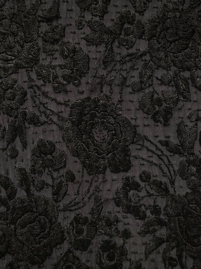 By Walid Black Silk Floral Embroidered Sashiko Fringe Front Zip Jacket