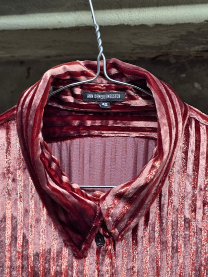 Ann Demeulemeester AW19 Metallic Pink “Harlot” Striped Velvet Shirt