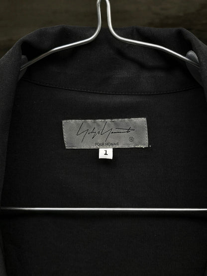 Yohji Yamamoto POUR HOMME SS24 Triacetate Poly Tuxedo Oversized Long Coat detail | DRIEW GARMENTS