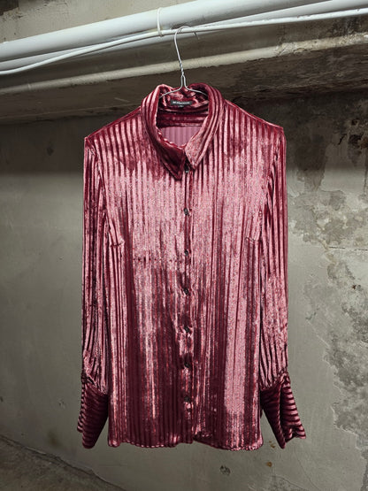 Ann Demeulemeester AW19 Metallic Pink “Harlot” Striped Velvet Shirt