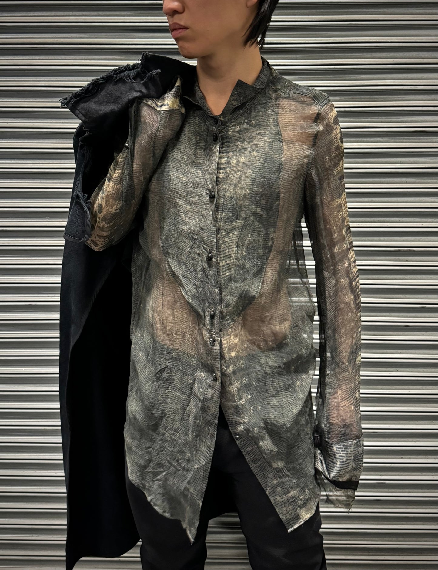 IfSixWasNine 'NO. TXS-4 21160F' Sheer Reptile Print Silk Shirt