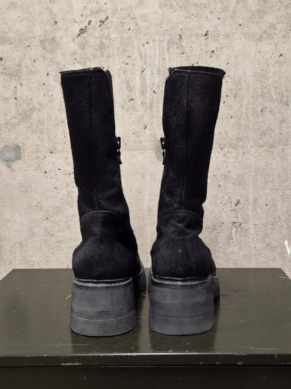 Julius_7 AW16-17 "beast;" Tall Cow Hair Side Zip Leather Boots