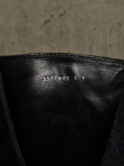 Julius_7 AW16-17 "beast;" Tall Cow Hair Side Zip Leather Boots