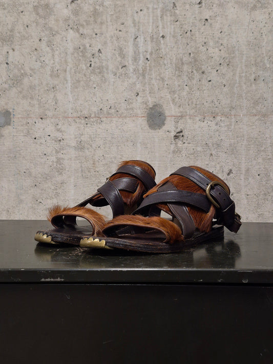 MiharaYasuhiro Early 00s Brown Pony Hair Gladiator Sandals