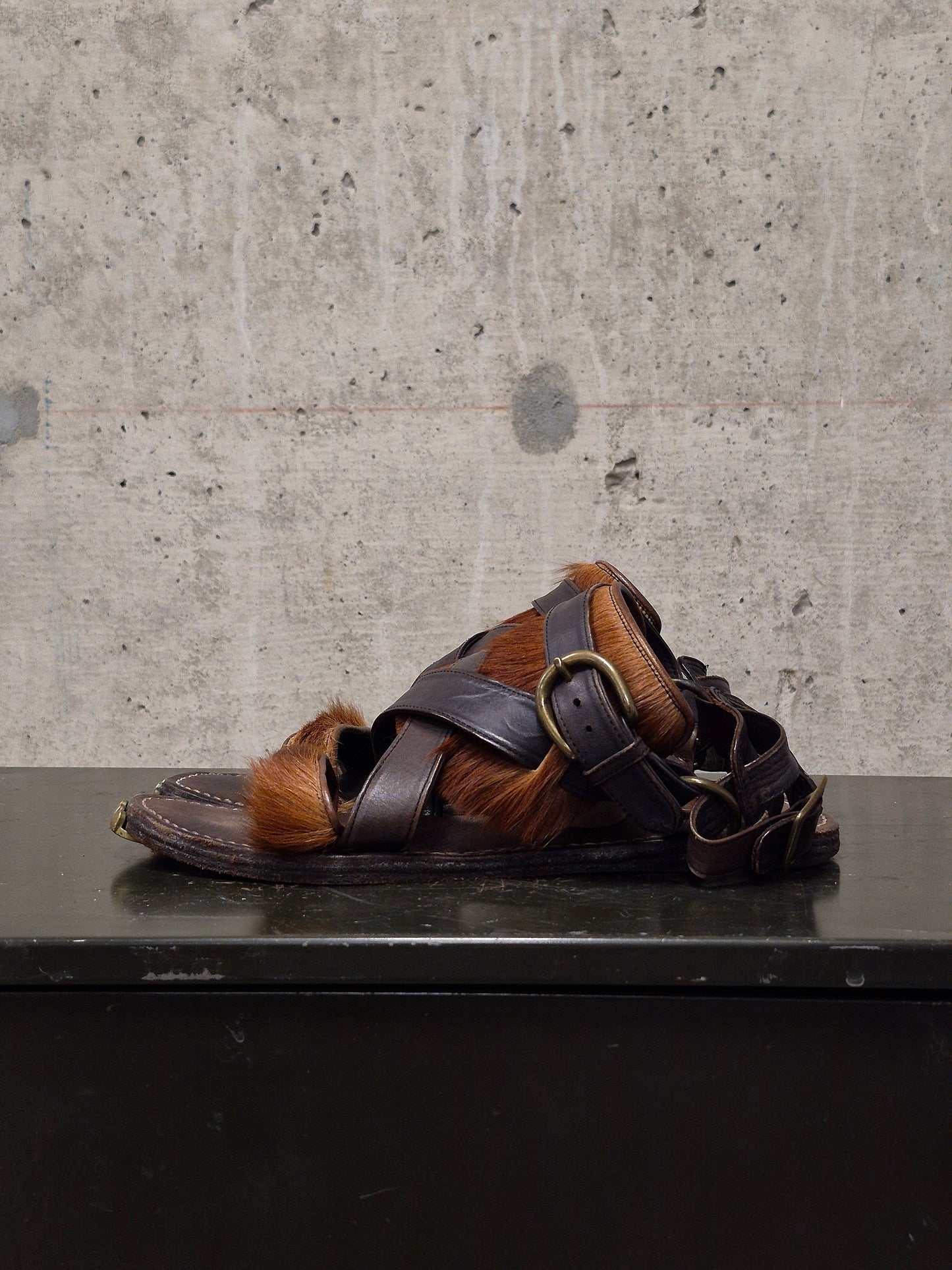 MiharaYasuhiro Early 00s Brown Pony Hair Gladiator Sandals
