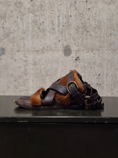 MiharaYasuhiro Early 00s Brown Pony Hair Gladiator Sandals