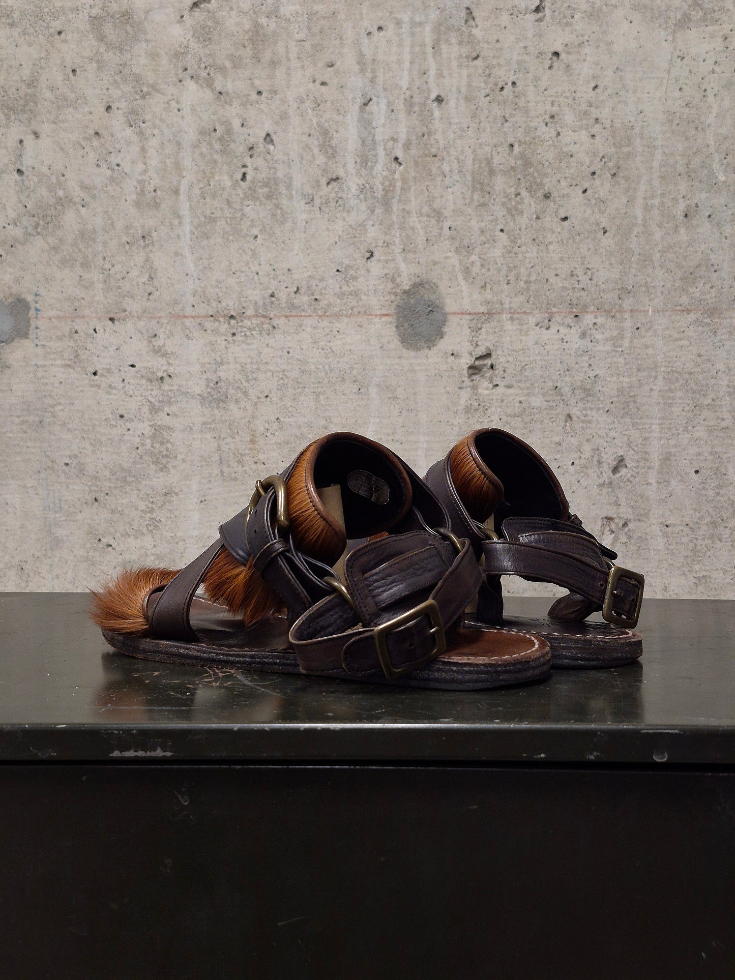 MiharaYasuhiro Early 00s Brown Pony Hair Gladiator Sandals