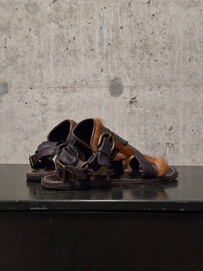 MiharaYasuhiro Early 00s Brown Pony Hair Gladiator Sandals