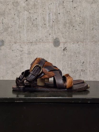 MiharaYasuhiro Early 00s Brown Pony Hair Gladiator Sandals