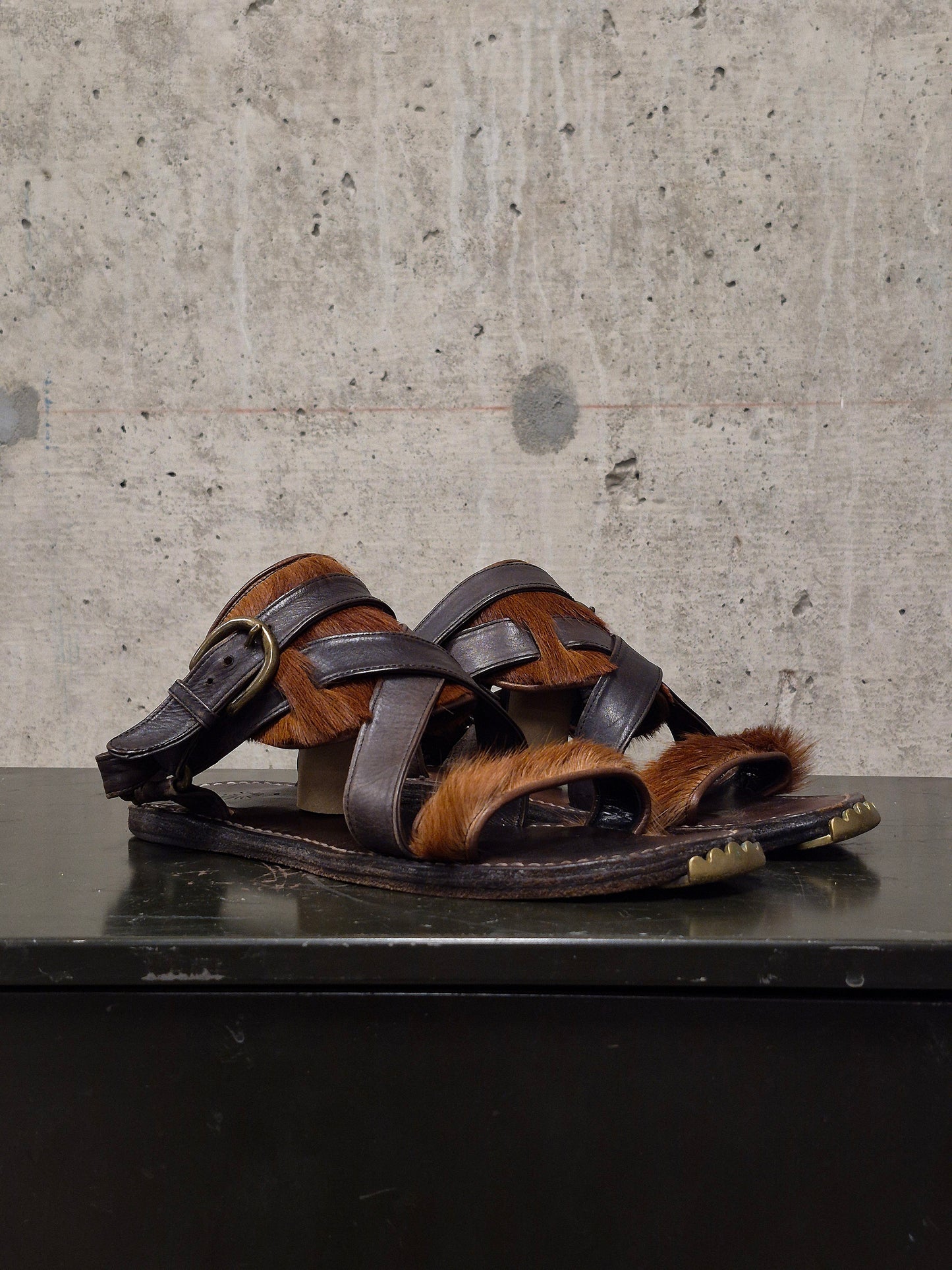 MiharaYasuhiro Early 00s Brown Pony Hair Gladiator Sandals