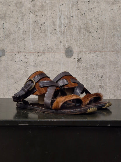 MiharaYasuhiro Early 00s Brown Pony Hair Gladiator Sandals