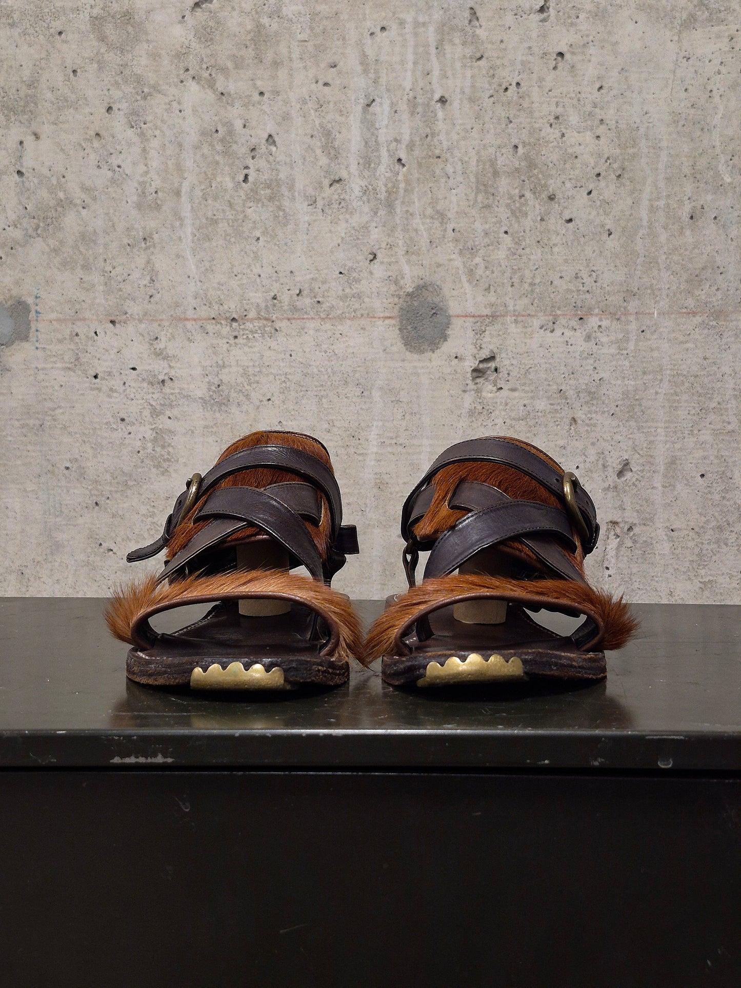 MiharaYasuhiro Early 00s Brown Pony Hair Gladiator Sandals