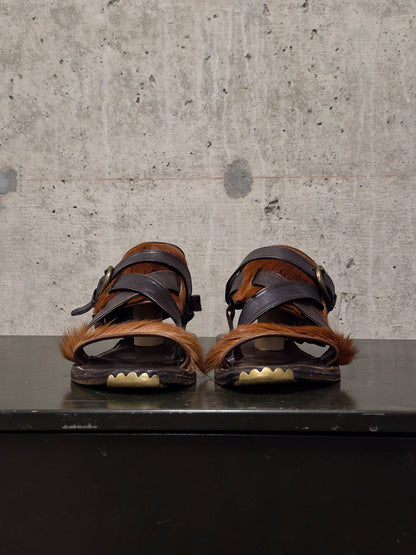 MiharaYasuhiro Early 00s Brown Pony Hair Gladiator Sandals